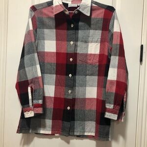 Fashion Bug Girls plaid shirt button up the front size 14-16 Red, Blk Gray